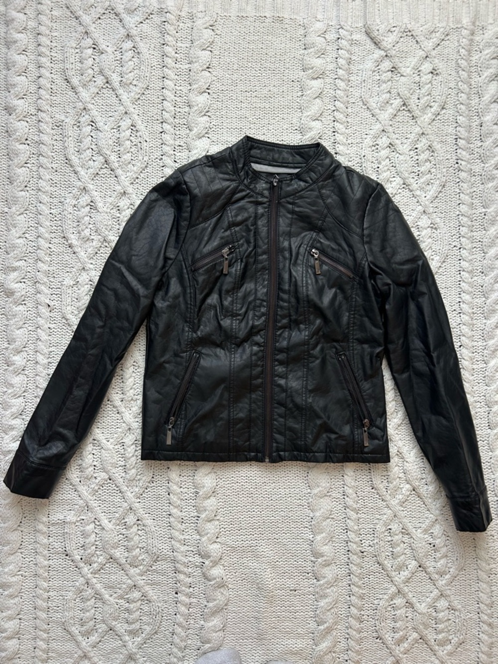 Womens Black Faux Leather Moto Jacket